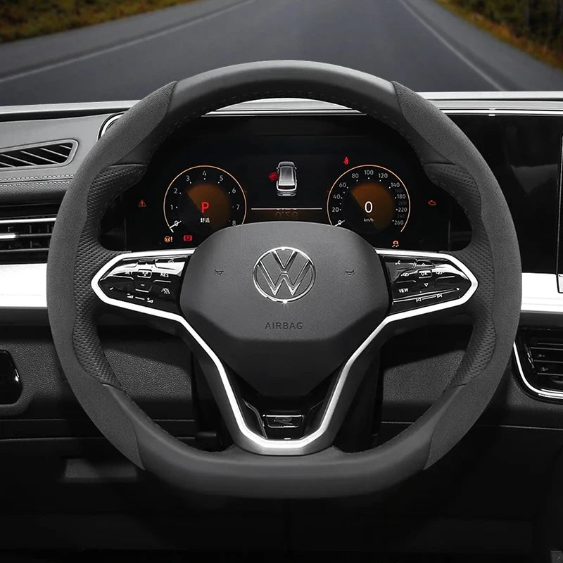 Suitable for Volkswagen Anti-Slip Buckle Segmented Suede Steering Wheel Cover Suitable for Polo Golf 5 6 7 Gol Cc Passat B6 B8 Jetta Scirocco T4 Crafter Taigo up Santana Nivus Tcros G3 Caddy Tiguan CM World