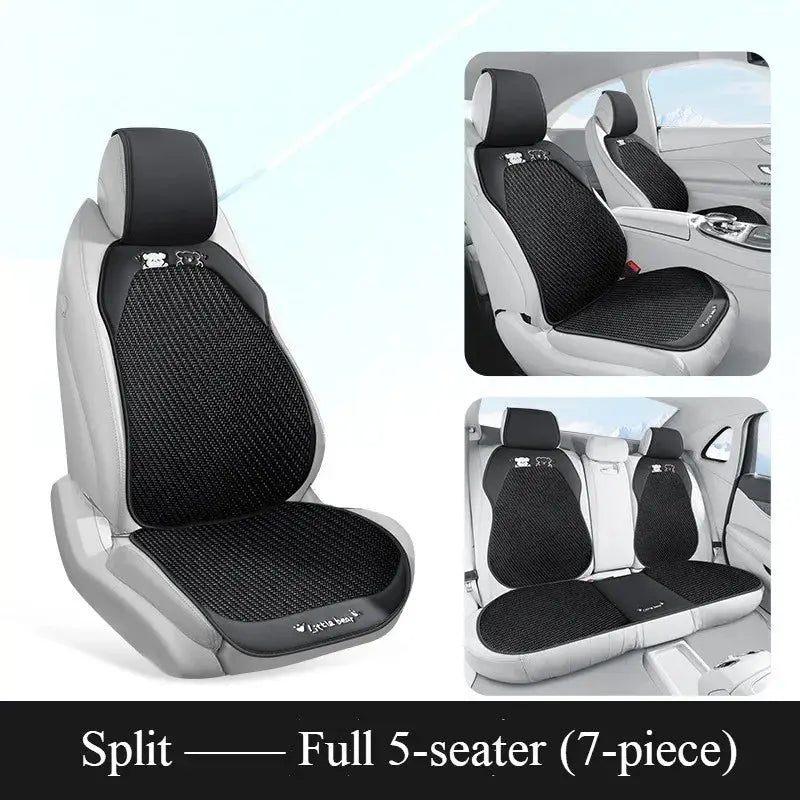 Breathable summer car seat cover - cool ice rattan weave, PU leather trim, lovely embroidery, suitable for split seats Car Mobile World