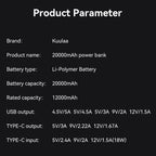 KUULAA 20000mAh Power Bank Portable External Battery 22.5W Fast Charging Portable Charger For iPhone xiaomi redmi poco Powerbank Car Mobile World