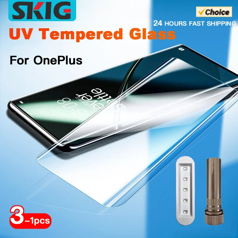 SKIG UV Tempered Glass For OnePlus 13 12 11 R 10 9 8 7 7T Ace2 Pro Full Cover Glue Curing For OnePlus13 Screen Protector Car Mobile World