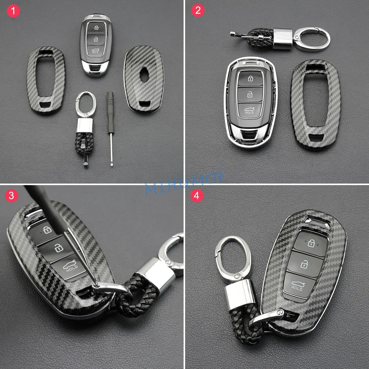For Hyundai Carbon Fiber Car Smart Key Cover Case Chain Accessories Veloster Accent Palisade Elantra GT Venue Santa Fe Kona i30 CM World