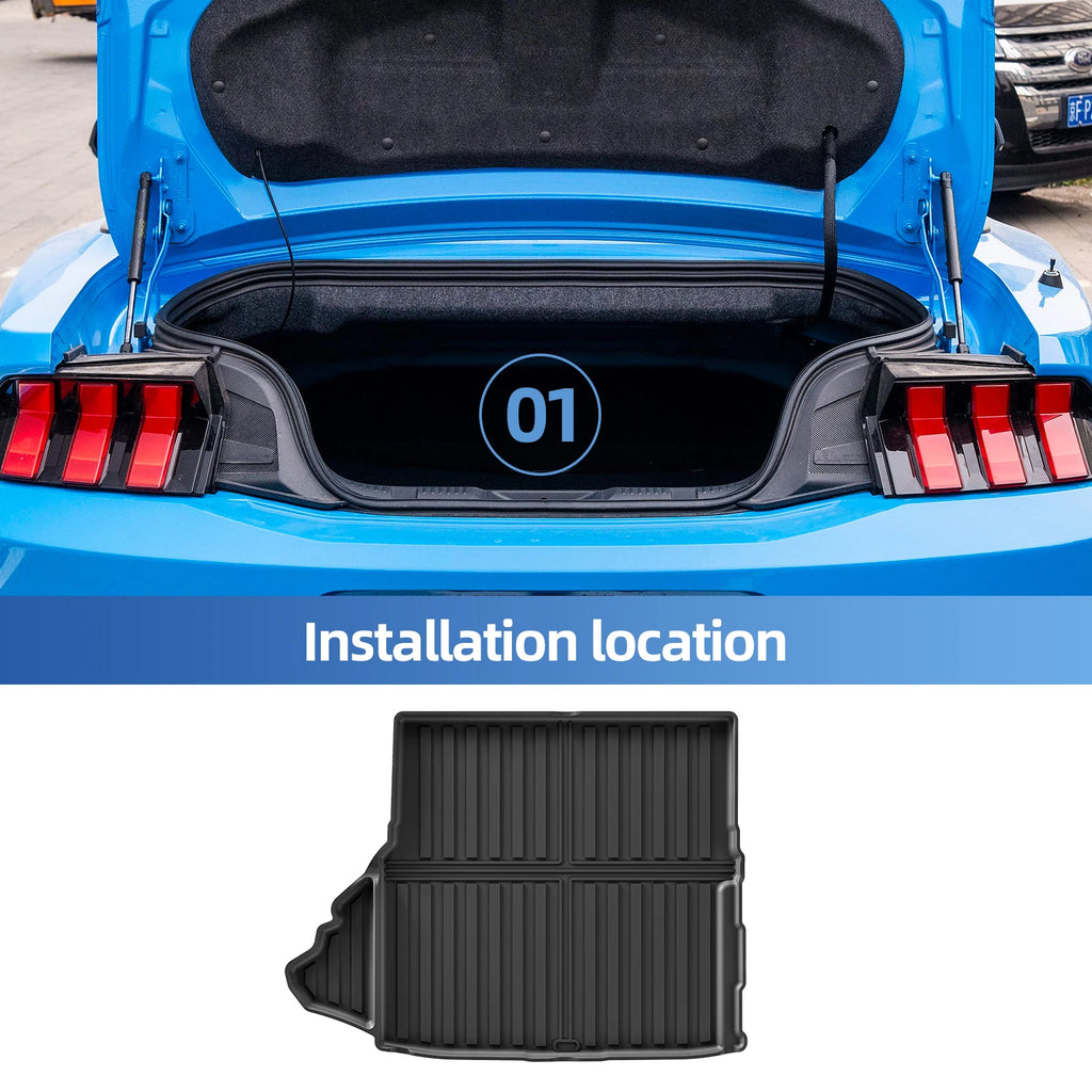 Smabee Left Hand Drive for Ford Mustang 2015-2024 Suitable with Subwoofer Car Floor Mats Cargo Liner Trunk Pad TPE Accessories