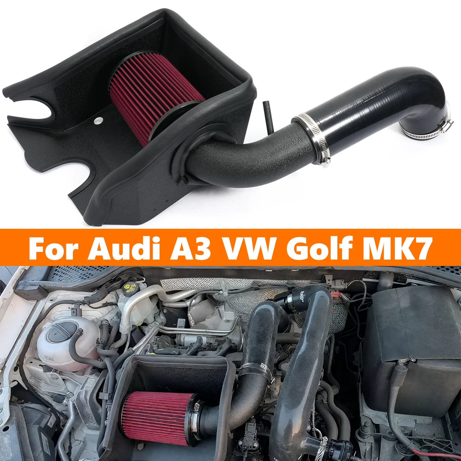 Cold Air Intake System Kit + Heat Shield Red Filter For Golf MK7 TSI TFSI Seat Performance Tuning Car Parts CM World