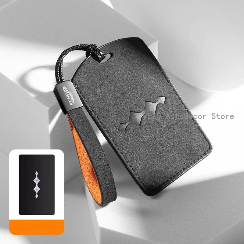 Car Key Case Cover for BYD Leopard 5 8 Ti3 Suede Leather Key Fob Shell Holder Smart Key Protector Keychain Bag Car Accessories