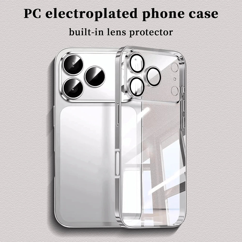 Luxury Plating Transparent Phone Case For iPhone 17 16 15 14 13 Pro Max 17Pro Lens Protection Shockproof Clear Bumper Back Cover Car Mobile World