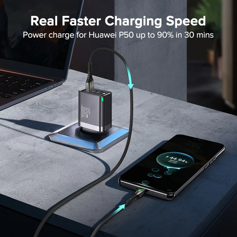 QOOVI 65W GaN Charger USB Type C Fast Charging Quick Charge 4.0 Adapter USB-C PD Charger For Samsung Xiaomi Macbook iPhone ipad Car Mobile World
