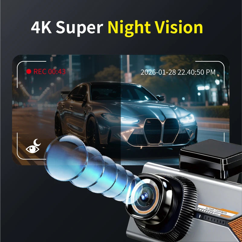 Dual 4K+4K Dash Cam GPS Front And Rear Camera Built-in WiFi Night Vision Dash Camera for Cars Loop Recording G-Sensor Black Box