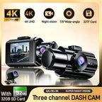 Car DVR 3Channel Dash Cam for Car 4K Video Recorder Dashcam Front and Rear View Camera Night Vision Car Accessories With 32GB Car Mobile World