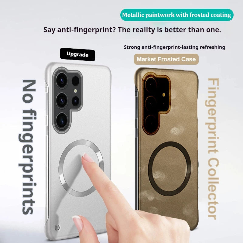Luxury Ultra Thin Metallic Paint Skin-friendly Frameless Case For Samsung S26 Ultra S25 S24 S23 Plus for Magsafe Anti-drop Cover