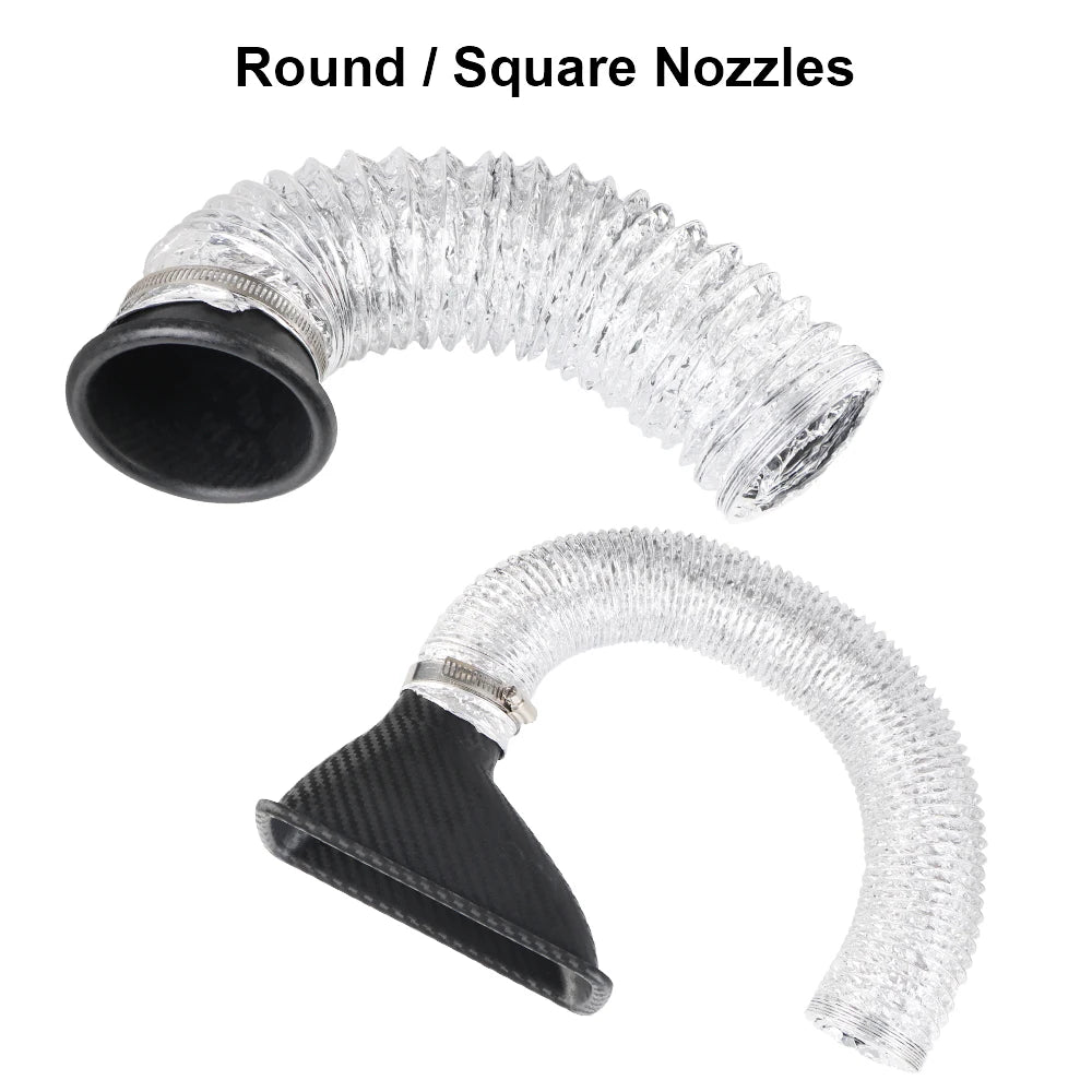 Car Front Bumper Air Intake System Air Funnel Pipe Set Air Vent Tube Kit Universal Turbo Air Inlet Tuyere Round/Square Nozzles