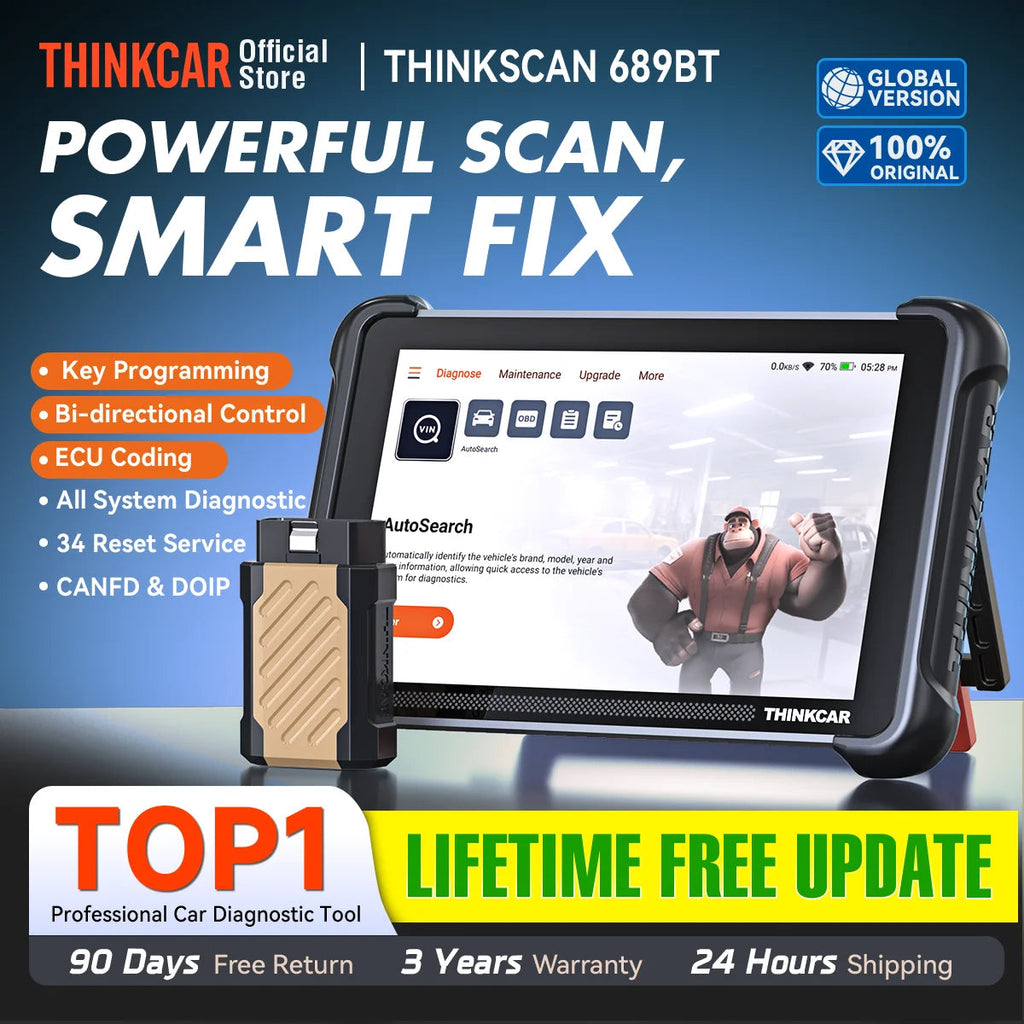 THINKCAR THINKSCAN 689BT Key Programming Automotive Diagnostic Tool Bi directional Obd2 Scanner ECU Coding CANFD DOIP 34 Resets Car Mobile World