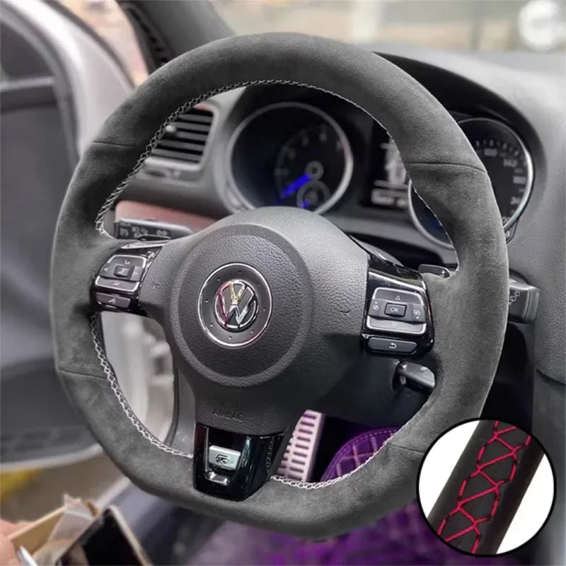 DIY Car Steering Wheel Cover Suede For Volkswagen Golf 6 GTI MK6 VW Polo GTI Scirocco R Passat CC R-Line 2010 Car Accessories CM World