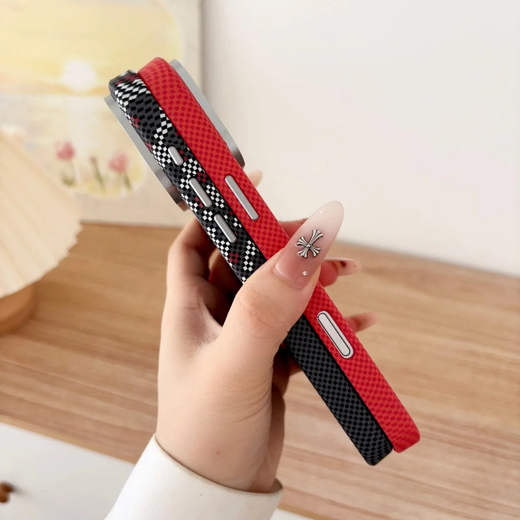 Luxury Cherry Blossom Kevlar Pattern For Magsafe Slim Case For iPhone 18 17 Air 16 15 14 13 Pro Max Magnetic All-inclusive Cover