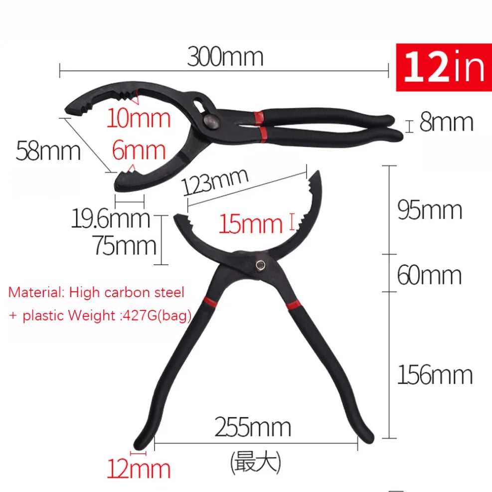 10/12 Inch Car Oil Filter Pliers Clamp Type Wrench Oil Filter Remove Disassembly Tool Filter Element Wrench for Truck Repair Car Mobile World