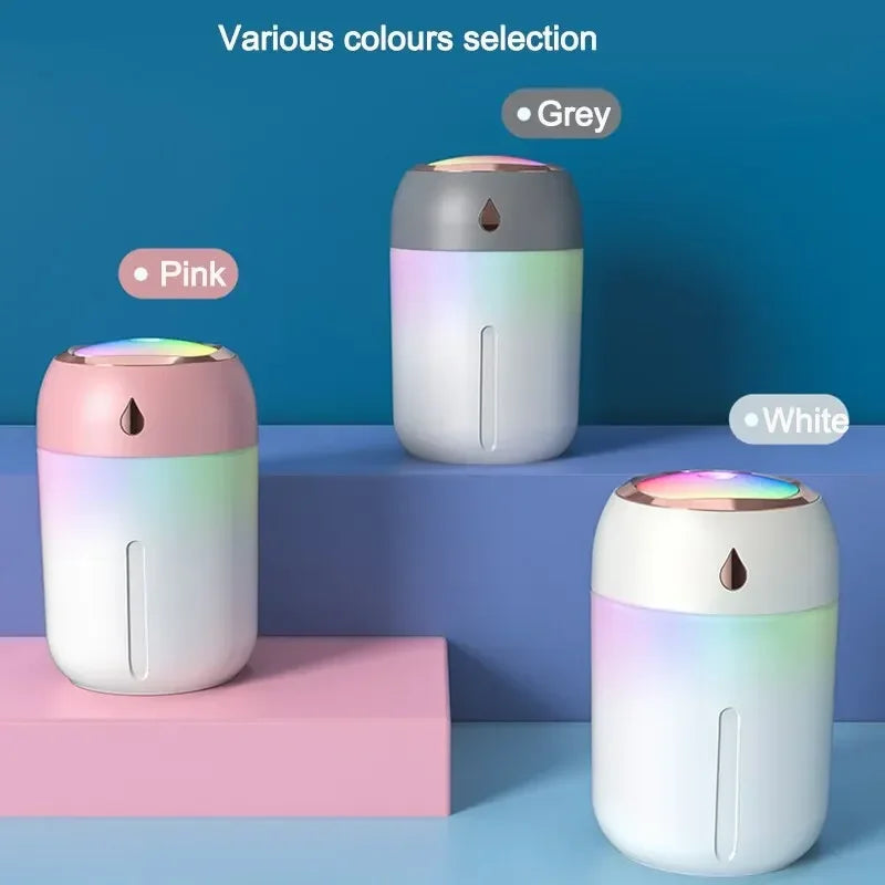 Mini USB Portable Air Humidifier, Aroma Diffuser, LED Cool Light, Mist for Room, Home, Car, Plant Purifier, 330ml