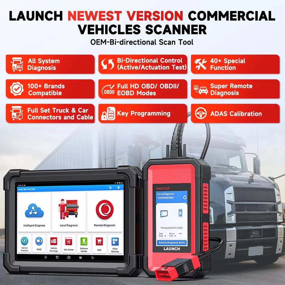 LAUNCH X431 V+ SmartLink HD Heavy Duty Truck Diagnostic Tool IMMO Bi-directional ECU Coding All System EOBD OBD2 Car Scanner