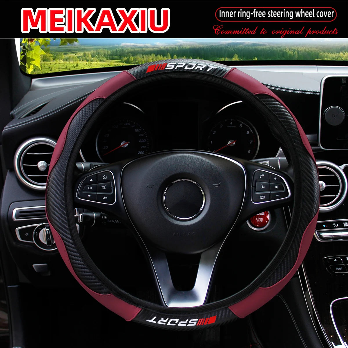 Red Carbon Fiber Stretchable Sports Style Steering Wheel Cover Car Interior Accessory for Women Free SPORRT Car Inner Tube
