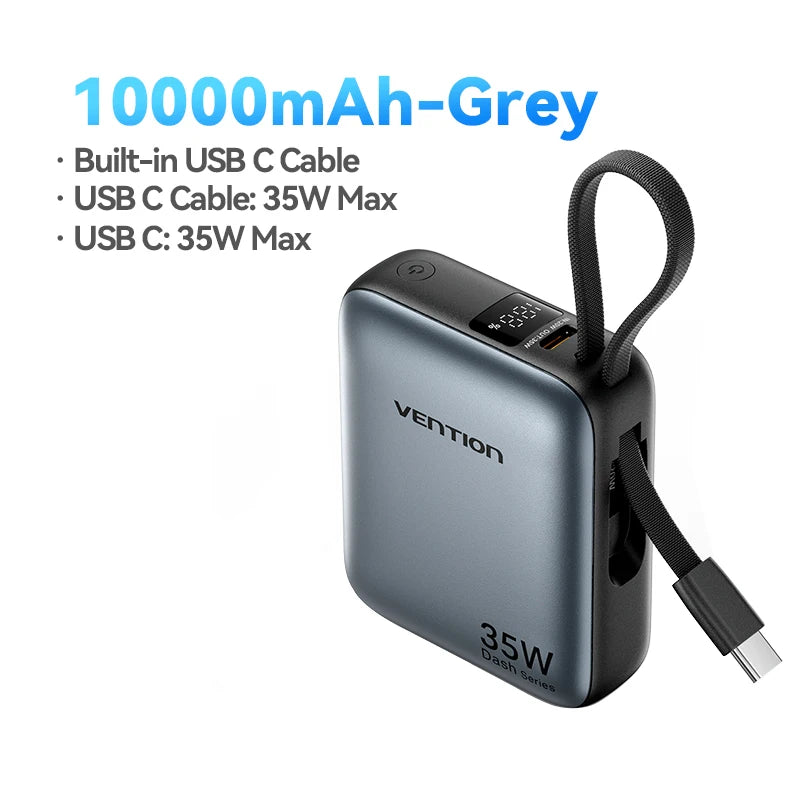 Vention 35W Mini Power Bank PD Fast Charge 10000mAh Portable PowerBank for iPhone 17 16 Pro Samsung S25 External Battery Charger Car Mobile World