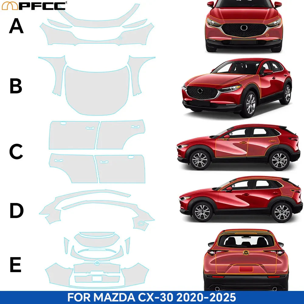 For Mazda CX-30 2020-2025 Clear Paint Protection Vinyl Film Precut Full Car Anti-Scratch UV Protection Invisible Car Wrap Film Car Mobile World