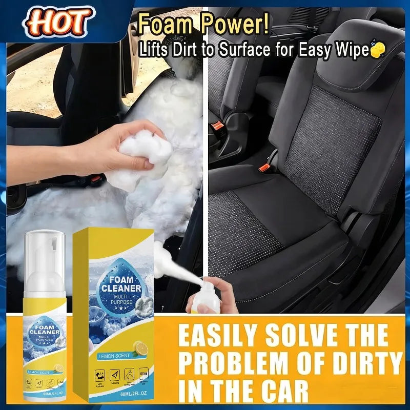 Multipurpose 2-in-1 Foaming Car Seat Cleaner Fabric Stain Eliminator removes tough grime without full washing