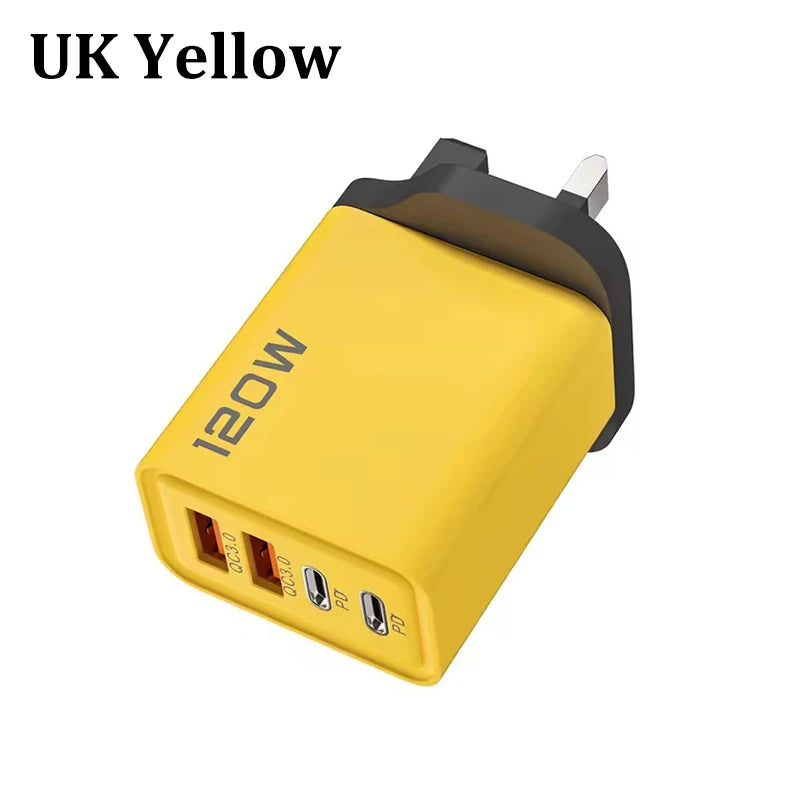 4 Ports 120W Charger USB C PD Quick Charge 3.0 Type C USB Phone Chargers Fast Charging Adapter For iPhone Samsung Xiaomi Huawei Car Mobile World