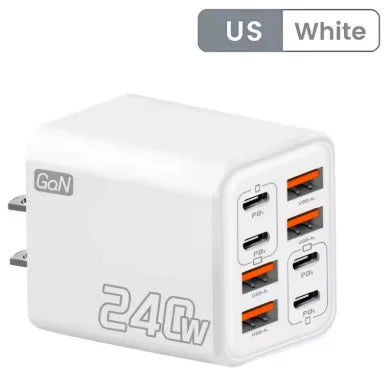 240W 8 in 1 USB C GaN Charger Fast Charging Phone Charger Power Adapter For iPhone Samsung Xiaomi EU/US/UK Plug Travel Charger