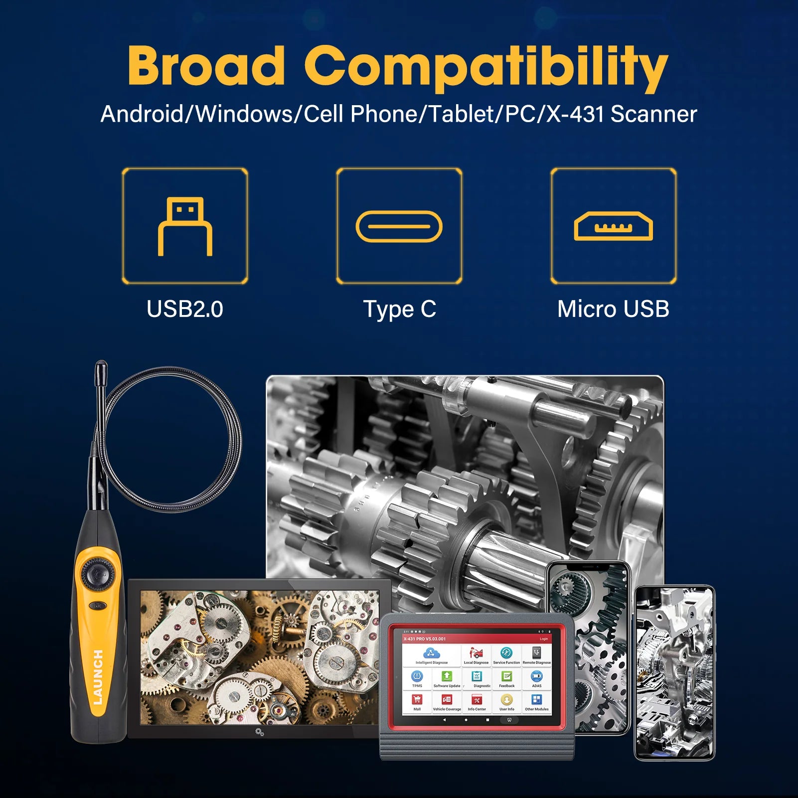 LAUNCH Car Repair Tools Collections i-TPMS Tire Pressure Inspection Tool, BST360 Car Battery Tester, VSP600 Video Endoscope CM World