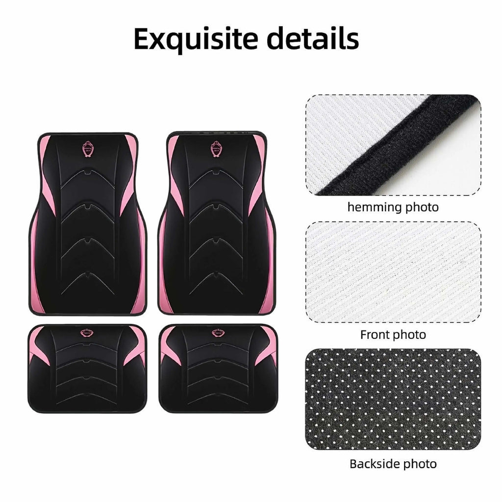 4-Pack Black Pink Minimalist Car Floor Mats - Soft Easy Clean, Anti-Slip Durable, Stylish, Fits Most Vehicles, Gift
