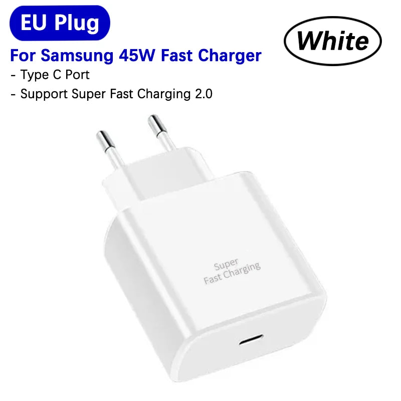 Samsung 45w Super Fast Charger PD Adapter EU US Type C Cargador For Galaxy S26 S25 FE S24 Ultra S23 Plus A55 A56 M55 Tab S11 S10 Car Mobile World