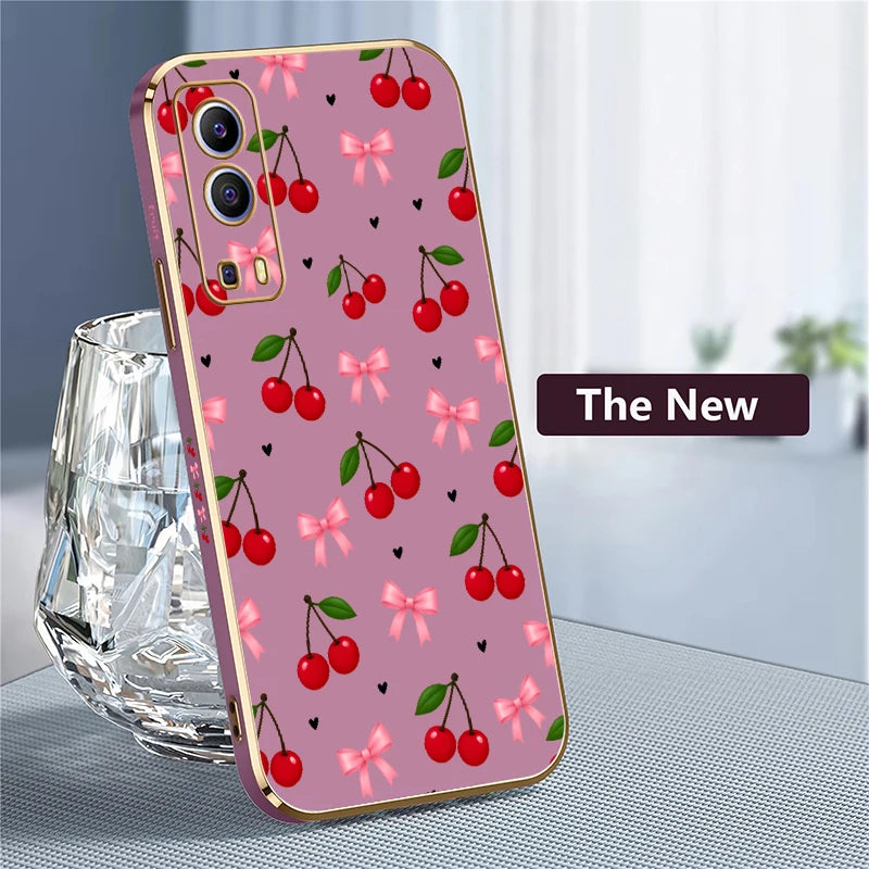 Cartoon Cherry Fruits Phone Case For Vivo Y17 Y16 Y15 Y12 Y11 Y11S Y5S Y3 S03 T Y02 S Y01 Drop Resistant Plating Soft Cases Capa