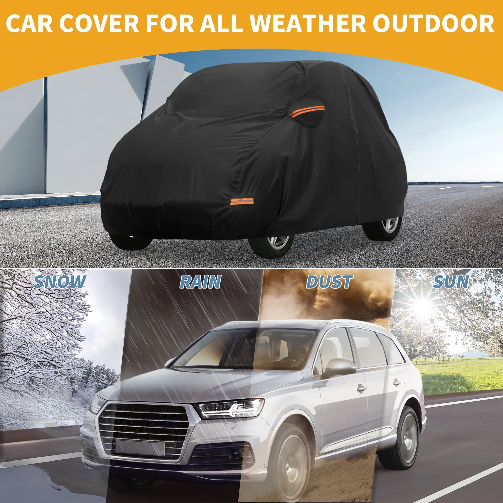 UXCELL Car Cover Waterproof All Weather Rain Protection Full Exterior 190T-PU Cover for Smart Fortwo with Reflective Strips CM World