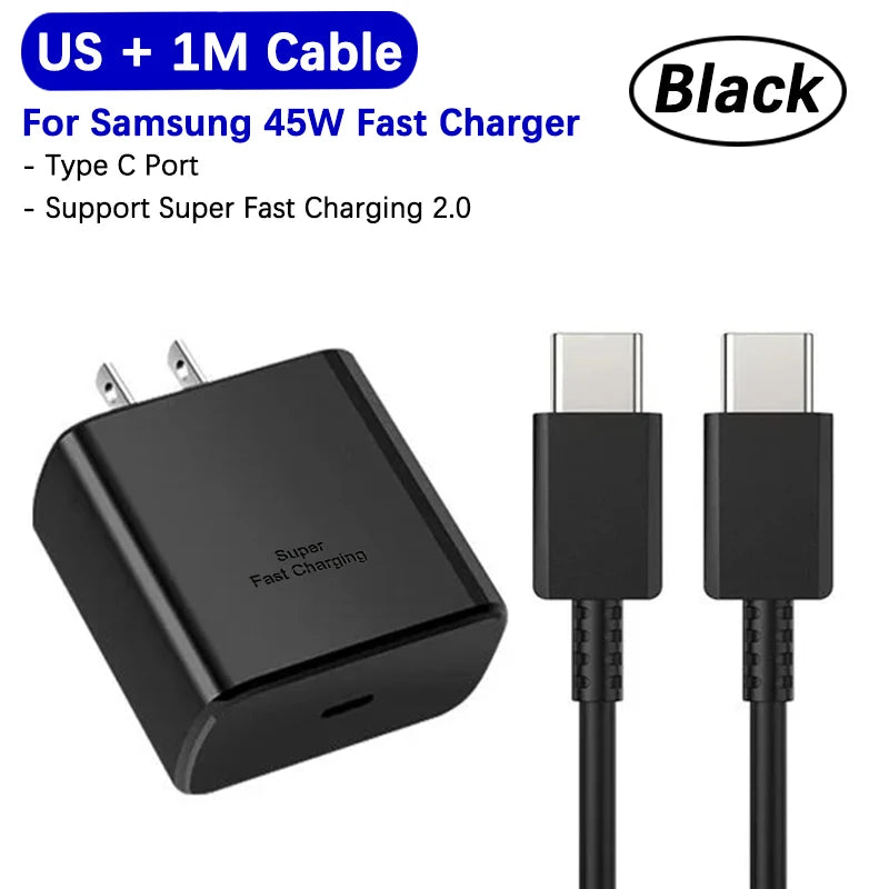 Samsung 45w Super Fast Charger PD Adapter EU US Type C Cargador For Galaxy S26 S25 FE S24 Ultra S23 Plus A55 A56 M55 Tab S11 S10 Car Mobile World