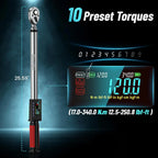 Seesii Digital Torque Wrench 340N.m Digital Electric Wrench 1/2" Drive 12.5-250.8ft-lbs/17-340N.m Buzzer LED Flash for Car Care