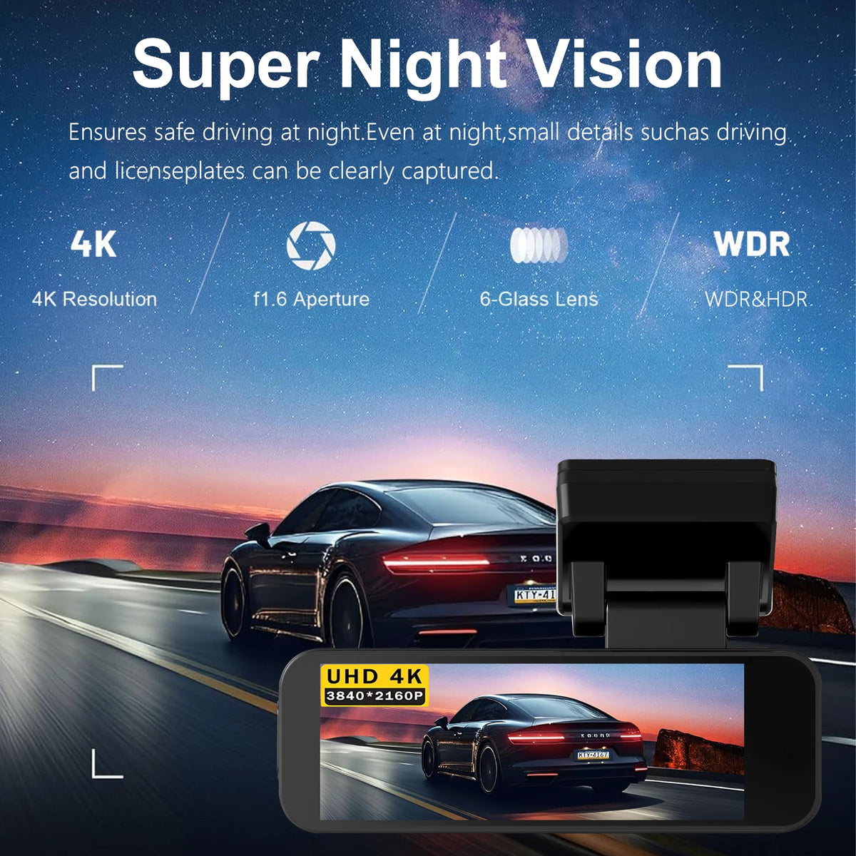 4K 2160P+2.5K 1440P ADAS Dual Lens Car Dash Cam WiFi Connect Front And Rear View Black Box 24H Parking Assistance for Vehicle