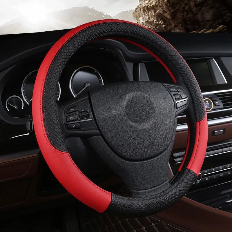 Leather Car Steering-wheel Cover 37CM-38CM Car-styling Interior Accessories Sport Auto Steering Wheel Covers Anti-Slip Universal CM World