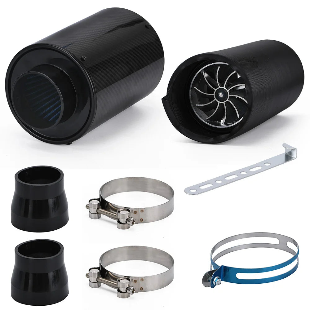 Universal 3" Racing Carbon Fiber Cold Feed Induction Kit Air Intake Kit Air Filter Box With Fan or Wihout  Fan CM World