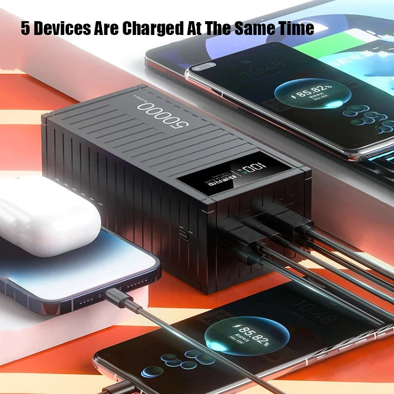 50000mAh Large Capacity Portable Charging Power Bank With 6 Interfaces Supporting 120W Fast Charging Suitable For IPhone Samsung Car Mobile World