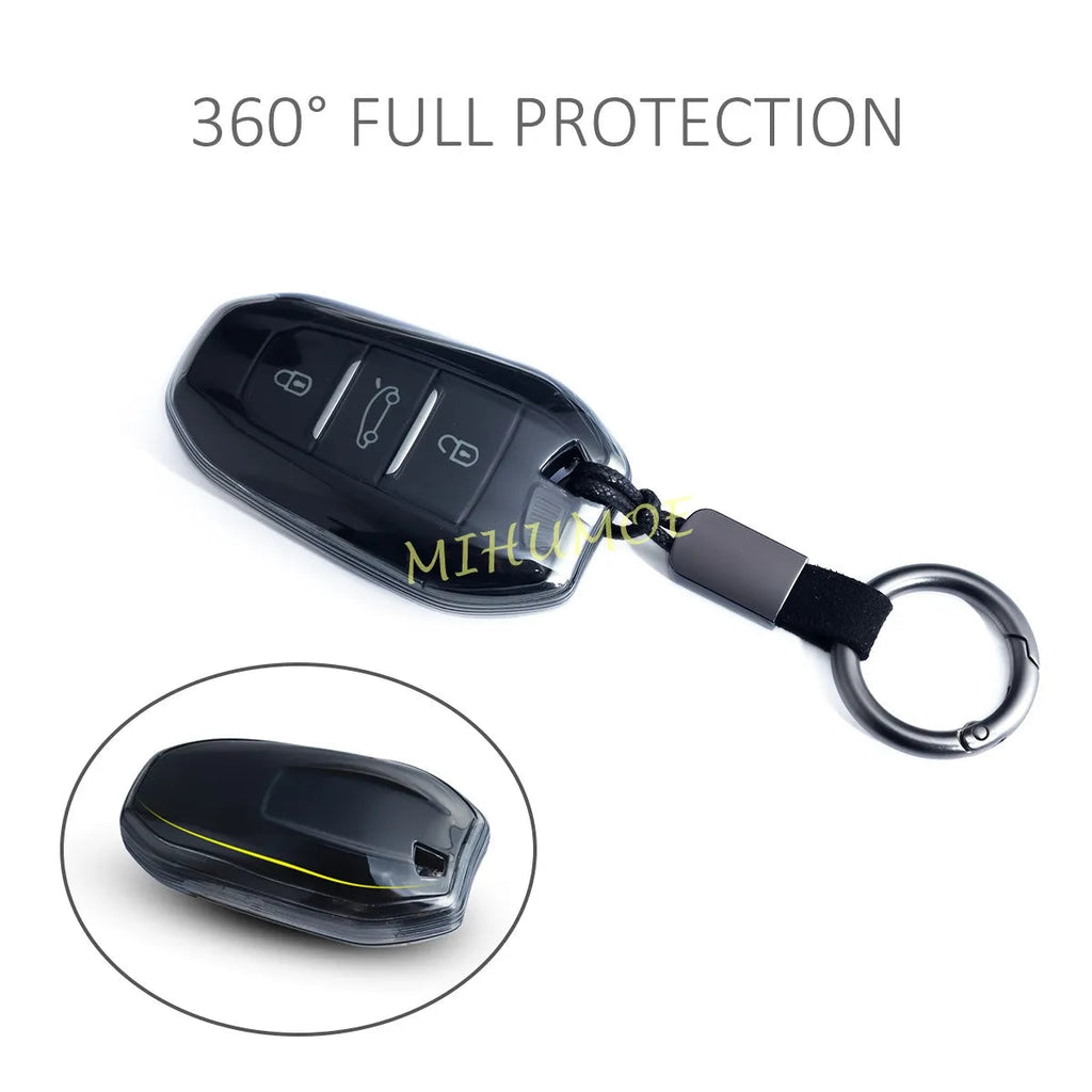 For Peugeot 208 308 508 2008 3008 5008 Key Case Cover Fob Keychain Black TPU For DS 3 7 9 For Citroen C3/C5 Aircross C4 Picasso CM World