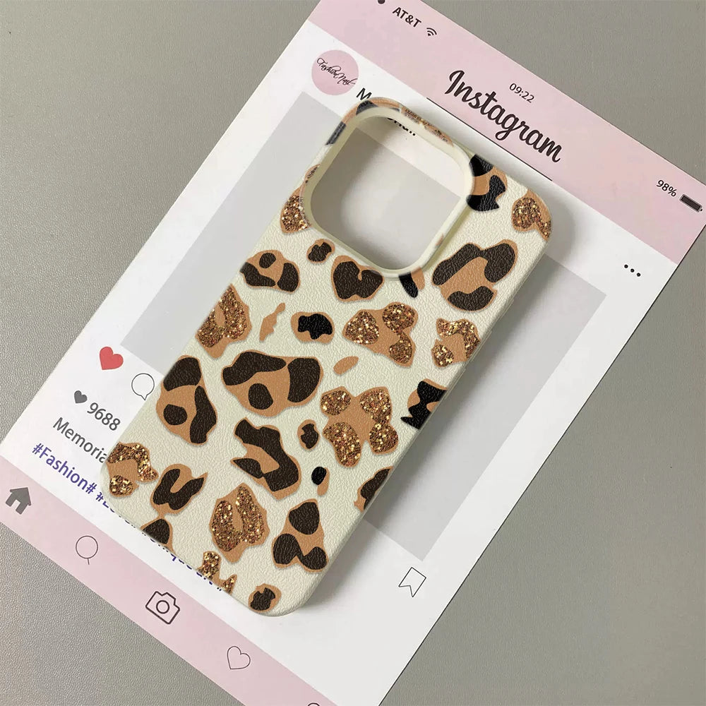 Leopard Print Glitter Case For Iphone 17 Pro Max 11 16 15 14 13 12 14 Plus 17E Air Soft Silicone Tpu Shockproof Cover