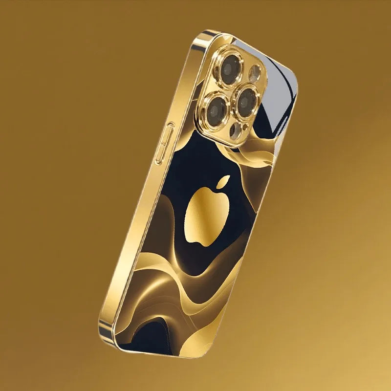 Gilded Fluid For Apple Pattern Gold Metallic Paint Glass Phone Case For iPhone 11 12 13 14 15 16 17 Pro Max Plus 17Air 16E Cover
