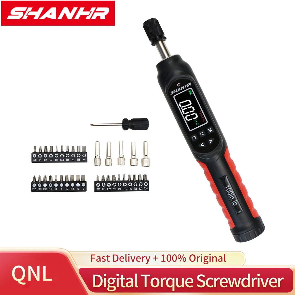 SHANHR Digital Torque Driver Kit 4 Torque Units Preset Torque Alarm LED Light Small Fastener Assembly Instrument Tool