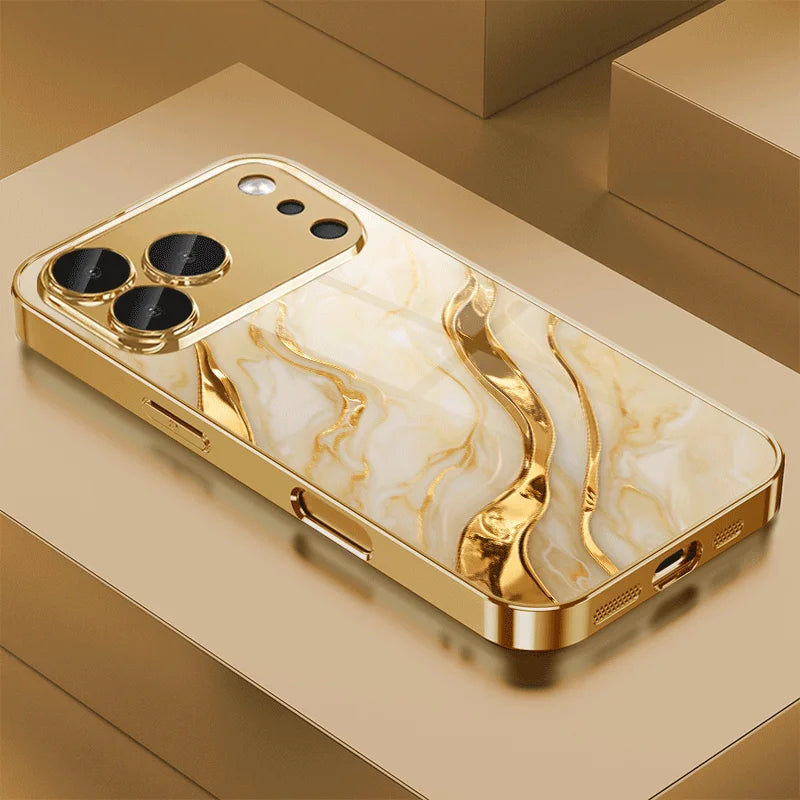 Marble wave pattern electroplated phone case suitable for iPhone 17 16 15 14 13 12 11 Pro/Max/Plus anti drop and shockproof