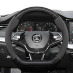 Suitable for Skoda Suede Matte Carbon Fiber Texture Steering Wheel Cover Suitable for Octavia 2 3 A7 1 Superb Roomster A5 Rapid Karoq Yeti Spaceback Fabia Monte Carlo Mk3 Accessories CM World
