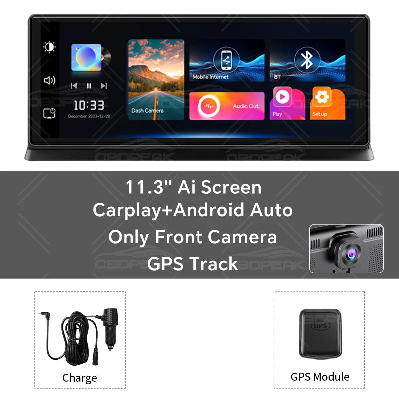 K2 Pro 11.3" Dash Cam 4K 2160P Car DVR Recording Carplay & Android Auto Wireless Connection 5G WiFi GPS Navigation Dashboard