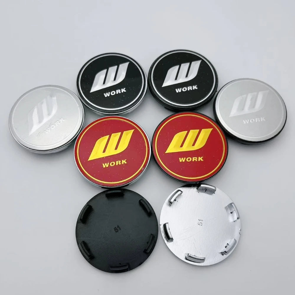 4pcs 51mm O.D / 46mm I.D W Work Logo Emblem Car Wheel Center Caps  Wheels Hub Rim Hubcaps Cover Car Replace Styling Accessories