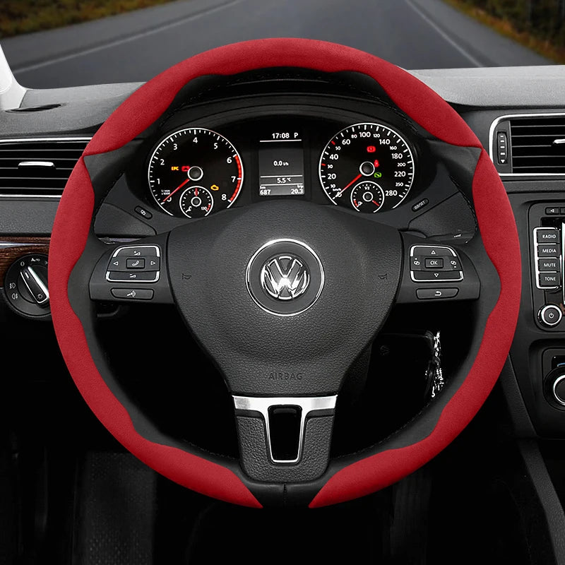 Suitable for Volkswagen Anti-Slip Buckle Segmented Suede Steering Wheel Cover Suitable for Polo Golf 5 6 7 Gol Cc Passat B6 B8 Jetta Scirocco T4 Crafter Taigo up Santana Nivus Tcros G3 Caddy Tiguan CM World