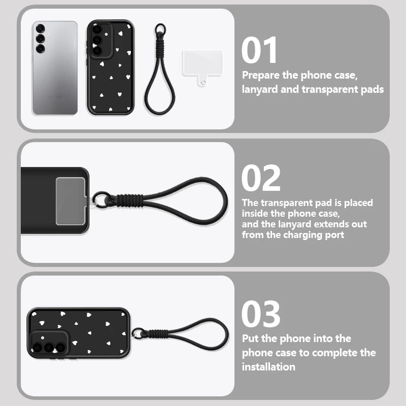 Simple Love Patterned Lanyard Phone Case For Samsung Galaxy S26 S25 FE S26 S24 S23 S22 Ultra S23 Plus S25 Edge Soft Strap Cover