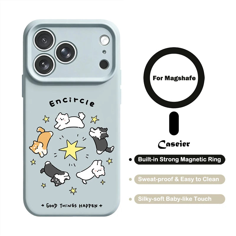 Cartoon Dog Star Magnetic Phone Case For iPhone 16 18 17 Pro Max 15 Pro Cases For iPhone 16 15 14 13 12 Pro Max MagSafe Cover