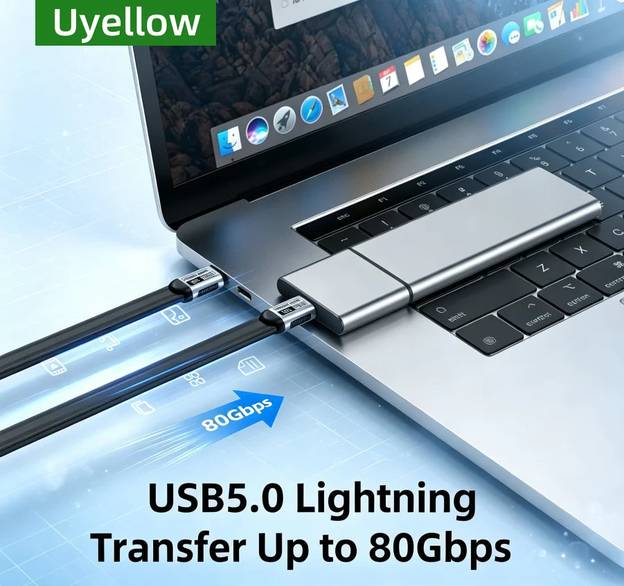Uyellow USB 5 Cable 80Gbps 240W 16K Type C To C Fast Charging Thunderbolt 3 4 5 USB 5.0 to C Data Transfer Cable Laptop