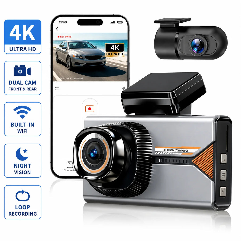 Dual 4K+4K Dash Cam GPS Front And Rear Camera Built-in WiFi Night Vision Dash Camera for Cars Loop Recording G-Sensor Black Box